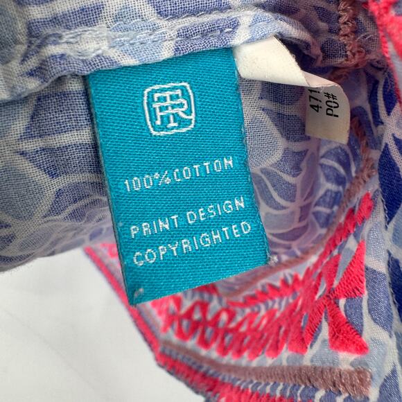 Tori Richard Blouse Womens Small Coastal Blue Popover Long Roll Tab Sleeves - Picture 5 of 8